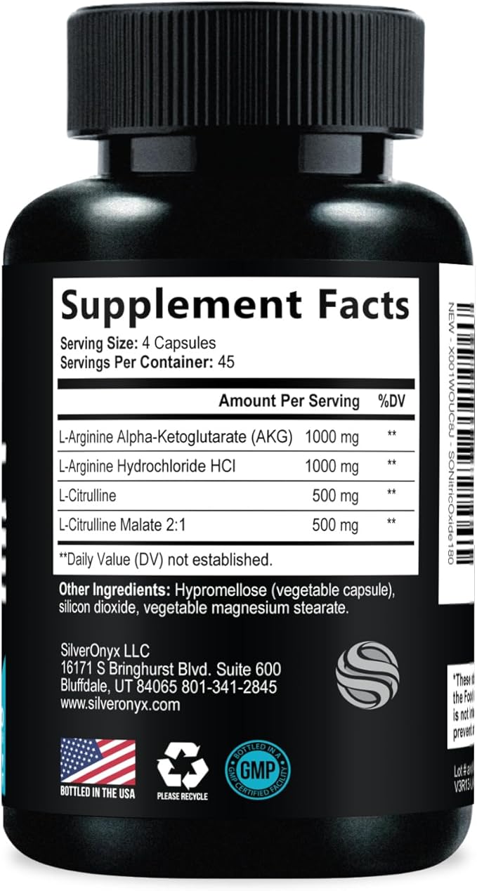 Extra Strength Nitric Oxide Booster - 3X Strength L-Arginine AKG & Citrulline Malate - Men & Women Premium Pre Workout Nitric Booster - Natural Energy & Muscle Support, Bottled in USA - 180 Capsules