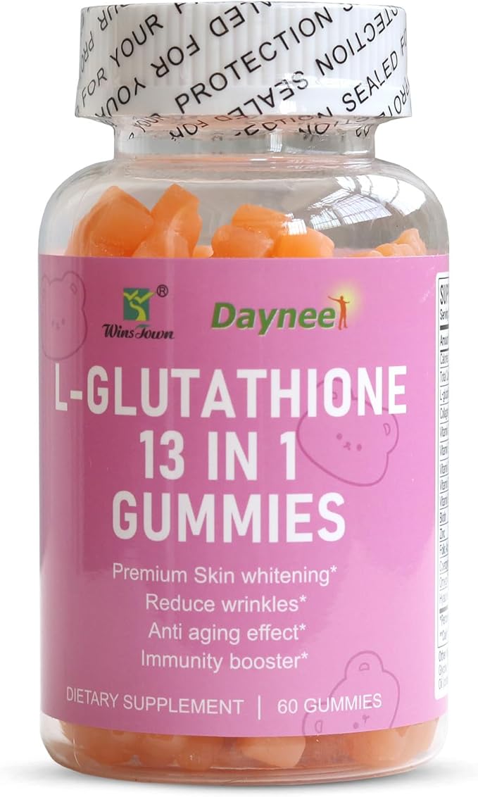 L-Glutathione 13 in 1 Gummies 1200mg, Reduce Wrinkles, Anti-Aging Support, Immunity Booster, Vegan, Non-GMO, 60 Count