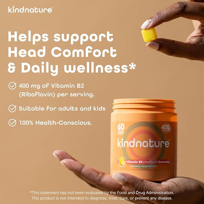 kindnature Vitamin B2 Gummies - Riboflavin 400mg Supplement for Kids & Adults - Non-GMO, Soy & Gluten-Free, Vegan Chewable Gummies (30 Day Supply) (2)