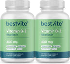BESTVITE Vitamin B-2 (Riboflavin) 400mg (240 Vegetarian Capsules) (120 x 2) - High Potency – Energy, Skin & Cellular Health – Healthy Nervous System Support – Vegan – Gluten Free - No Stearates