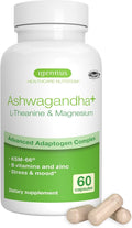 Igennus High Strength Ashwagandha, Magnesium, & L-Theanine Stress Relief Complex, KSM-66 Root Extract Adaptogens, Boosted with Methylfolate, Zinc & Biotin Clean Label, 60 Fast Acting Capsules