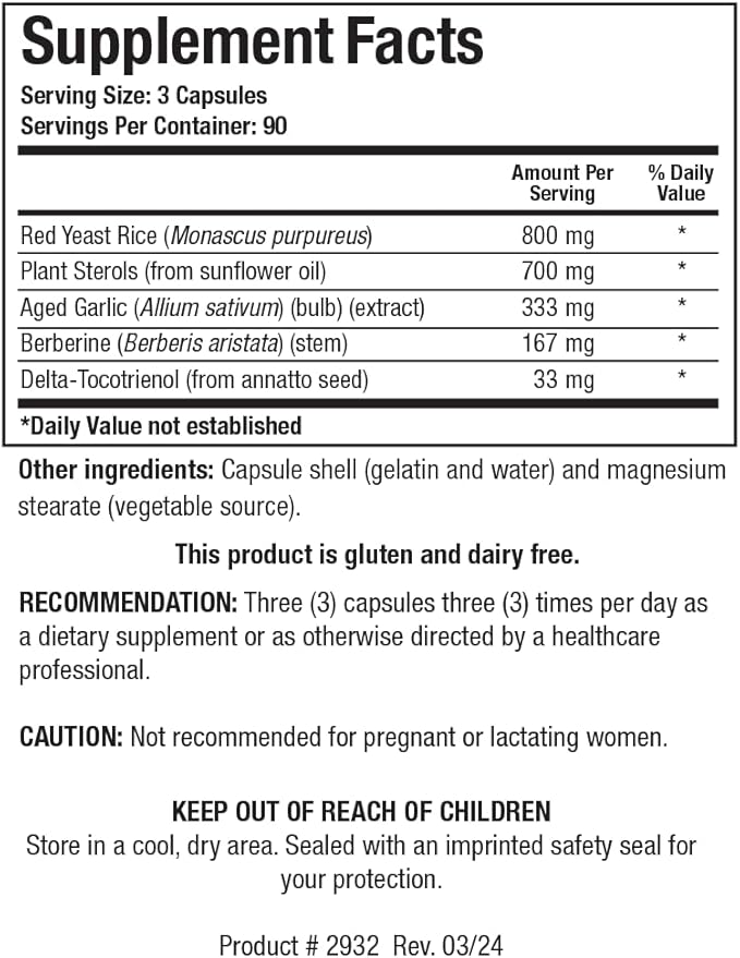 BIOTICS RESEARCH Cardio-Lipid™ - Professional-Grade Cardiovascular Support Formula - Featuring Red Yeast Rice, Phytosterols, Berberine, Garlic & Delta-Tocopherol - Formulated with Mark Houston, MD
