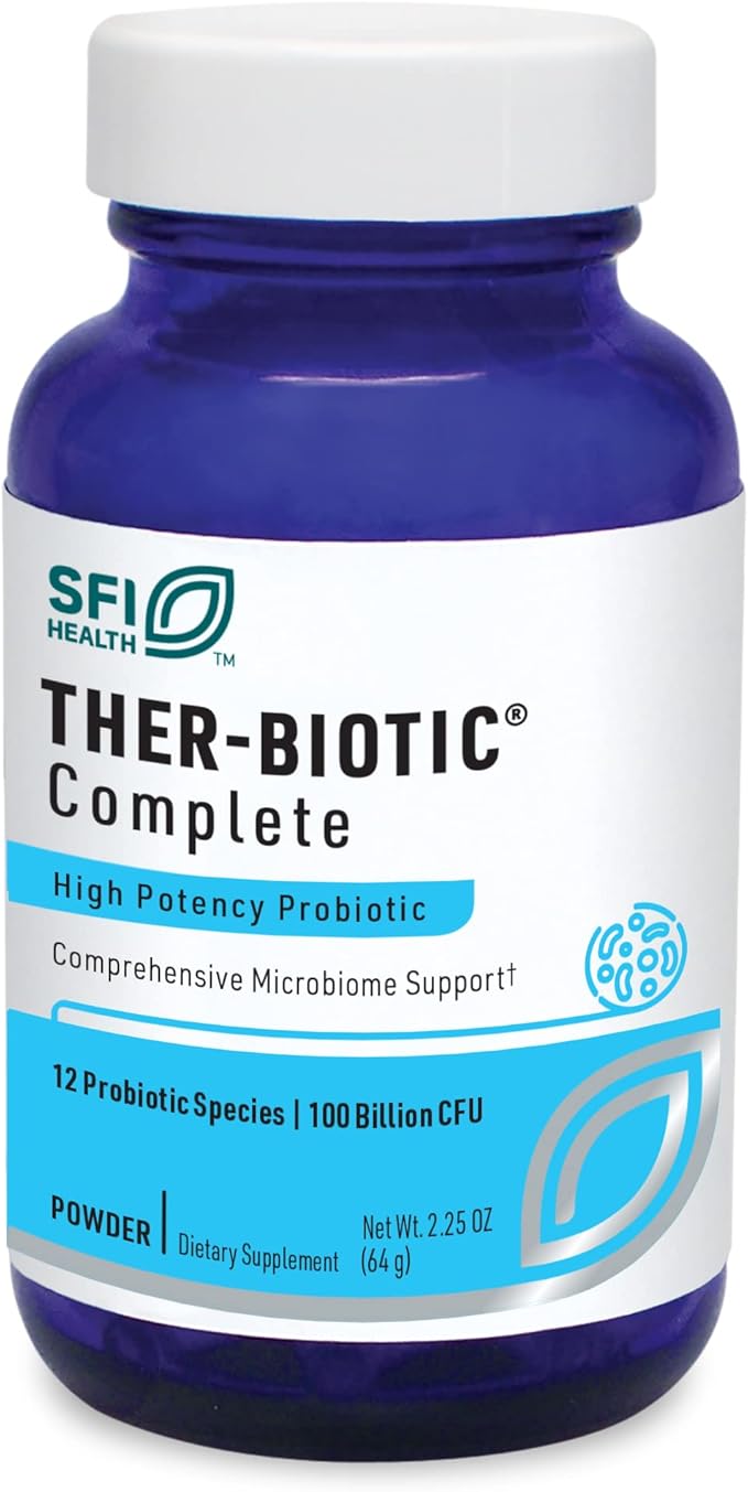 Klaire Labs SFI Health Ther-Biotic Complete Probiotic Powder - 100 Billion CFU - Men's and Women's Probiotics for Digestive Health & Immune Support - Dairy-Free, Hypoallergenic (60 Servings, 64g)