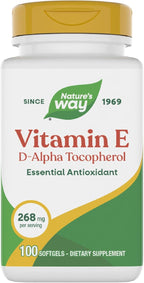 Nature’s Way Vitamin E D-Alpha Tocopherol - 268 mg per serving - Antioxidant – Essential Nutrient for Heart Muscle Cells* - Gluten Free - 100 Softgels