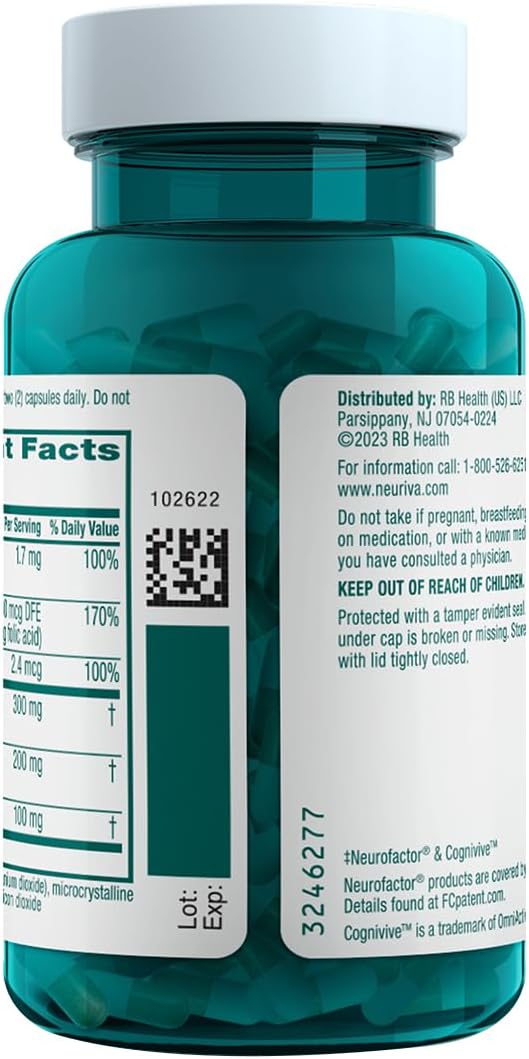 NEURIVA Ultra Decaf Clinically Tested Nootropic Brain Supplement for Mental Alertness, Memory, Focus & Concentration, Cognivive, Neurofactor, Phosphatidylserine, Vitamin B6 B12, 60 Caps (2 Pack)