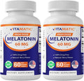 Vitamatic Melatonin 60 mg Fast Dissolve Tablets - 60 Vegan Natural Berry Flavor Tablets - Non-Habit Forming - Non-GMO, Gluten Free (2 Bottles)