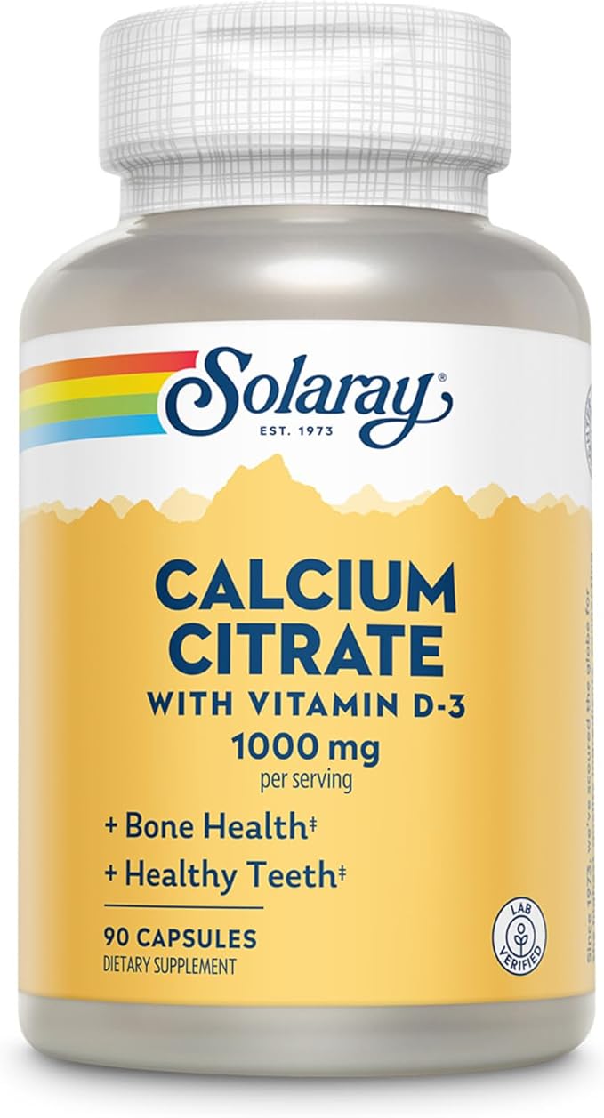 Solaray Calcium Citrate with Vitamin D3 1000mg - Bone Strength and Healthy Teeth Support - Gentle Digestion Formula - Lab Verified, 60-Day Guarantee - 15 Servings, 90 Capsules