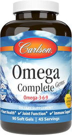 Carlson - Omega Complete Gems, Omega-3-6-9, Wild Caught, Sustainably Sourced, Heart Health, Joint Function & Immune Support, 90 Softgels
