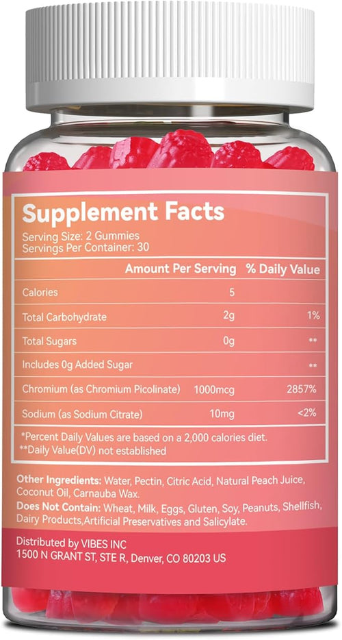 2 Pack Chromium Picolinate Gummies 1000 mcg, Vegan, Gluten-Free, Peach Flavor, 120 Vegan Gummies