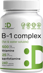 DEAL SUPPLEMENT Vitamin B1 500mg with Benfotiamine, 240 Capsules – 2 in 1 Enhanced Formula – Fat & Water Soluble Thiamine B1 Supplement – Third Party Tested, Non-GMO, No Gluten
