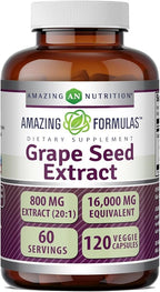 Amazing Formulas Grape Seed 800 Mg (20:1) Extract | Veggie Capsules Supplement | 16000 Mg Equivalent | Non-GMO | Gluten-Free | Made in USA (1 Pack | 120 Count)