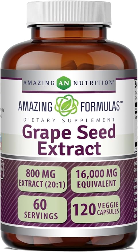Amazing Formulas Grape Seed 800 Mg (20:1) Extract | Veggie Capsules Supplement | 16000 Mg Equivalent | Non-GMO | Gluten-Free | Made in USA (1 Pack | 120 Count)