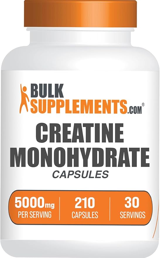BulkSupplements.com Creatine Monohydrate Capsules - Micronized Creatine Monohydrate, Sports Nutrition - 7 Capsules per Serving, 5000mg, Gluten Free, 210 Count (Pack of 1)