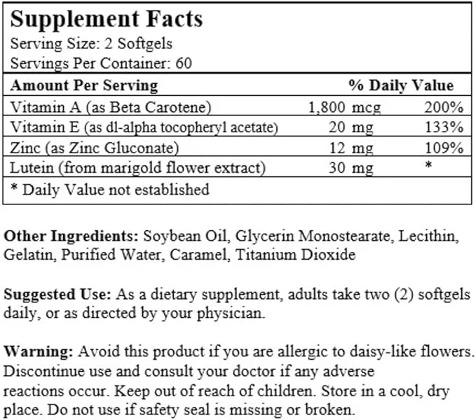 Nu Health Eyes Aid Formula | Lutein 30 mg with Vitamin A, Vitamin E & Zinc | 120 Softgels | Eye Function & Blue Light Support | Daily Vision Wellness