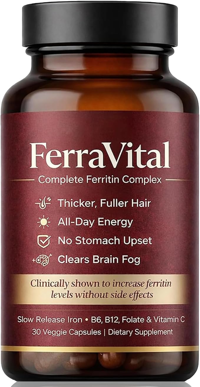 Ferritin Support Iron Supplement for Women – Supports Healthy Iron & Energy Levels – with Ferrous Glycine,Vitamin C, B12, B6, Folate, Zinc & Probiotics – 60 Capsules(1pc)