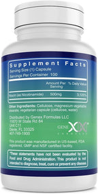 Genex Formulas Nicotinamide 500mg (3-Pack) Vitamin B3 Flush Free Niacin Capsules for Healthy Skin - Niacinamide Supplement Pills help Produce Keratin & Support Skin Cell Health & Energy (300 Capsules)