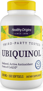 Healthy Origins Ubiquinol (Active Form of CoQ10), 200 mg - Kaneka Ubiquinol Supplements for Heart Health & Antioxidant Support - Gluten-Free & Non-GMO Supplement - 150 Softgels