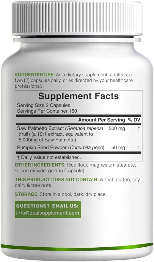 Saw Palmetto Supplement with Pumpkin Seed, 300 Capsules | Promotes Prostate Health | DHT Blocker | Hair Growth Vitamins, Maintain Normal Urinary Frequency