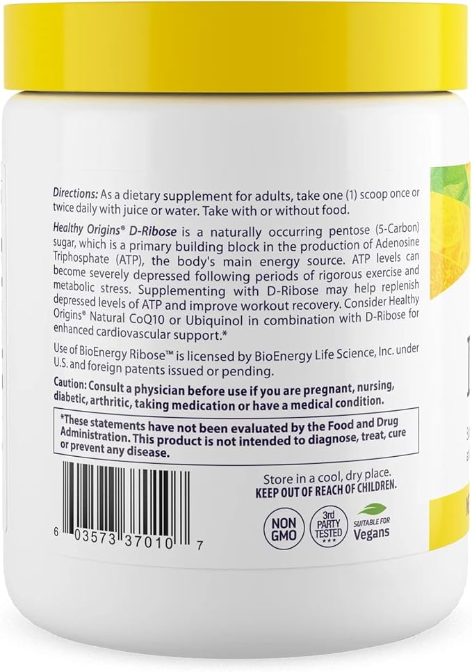 Healthy Origins D-Ribose Powder 5,000 mg per Serving, 10.6 oz (300g) - Featuring BioEnergy Ribose Clinically Studied Pure D-Ribose - Supports Cellular Energy Production, Heart Health & Muscle Recovery