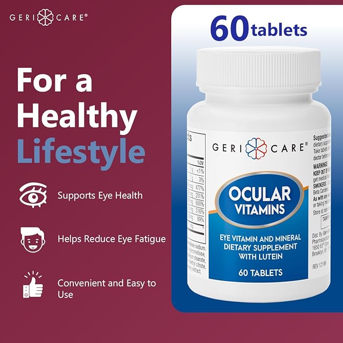 GeriCare Ocular Vitamins, Eye Vitamins and Minerals with Lutein, Dietary Supplement Tablets, 60 Count (Pack of 2)