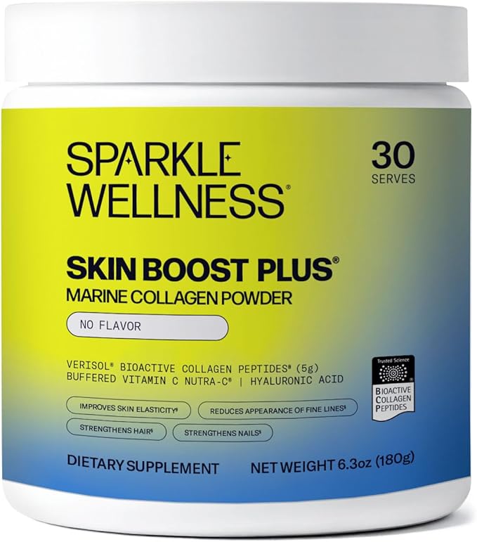 Sparkle Wellness Marine Skin Boost Plus (No Flavor) [30-Serves] | Collagen Powder Supplement with Marine-derived VERISOL Bioactive Hydrolyzed Collagen Peptides, Vitamin C & Hyaluronic Acid