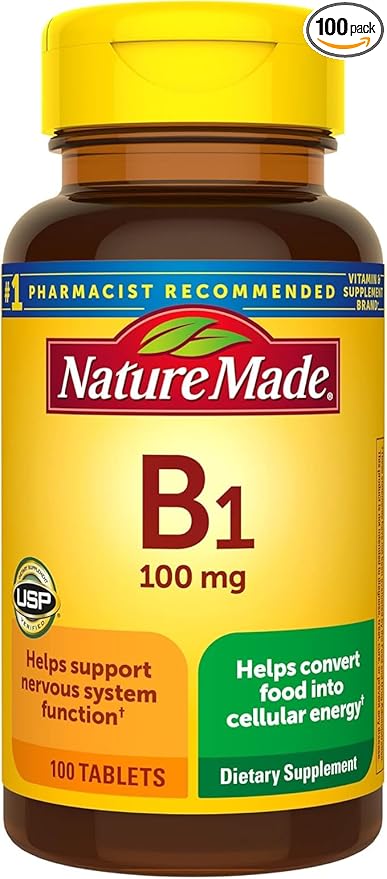 Nature Made Vitamin B1 100mg, Dietary Supplement for Energy Metabolism Support, 100 Tabletss, 100 Day Supply.