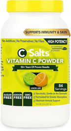 C-Salts Vitamin C Powder - 100% Pure Buffered Ascorbic Acid Powder for Daily Immune Support & Collagen Production - Stomach-Friendly Organic Vegan Non-GMO Sugar-Free - 84 Servings - Lemon Lime, 8oz