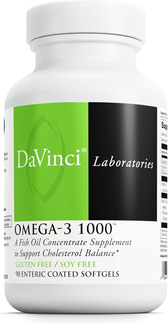 DAVINCI Labs Omega-3 1000 - Dietary Supplement to Maintain Already Normal Cholesterol Levels and Support Immune System, Healthy Hair and Skin* - Gluten-Free - 90 Enteric Coated Softgels
