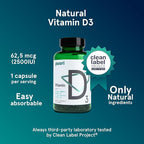 Puori Vitamin D3 Softgels, 2500 IU (62.5 mcg) - Fast Absorbing Vitamin D3 Supplements for Immune System Support, Bone Health & Density and Healthy Muscle Functions - Non-GMO & Gluten-Free - 120 Count