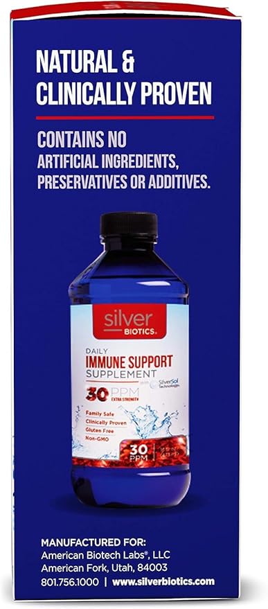 Silver Biotics 30 PPM Extra Strength Daily Immune Support Supplement with Patented Multivalent Silversol Technology | The Perfect Daily Defense Boost for Your Immune System | 16 Fl Oz