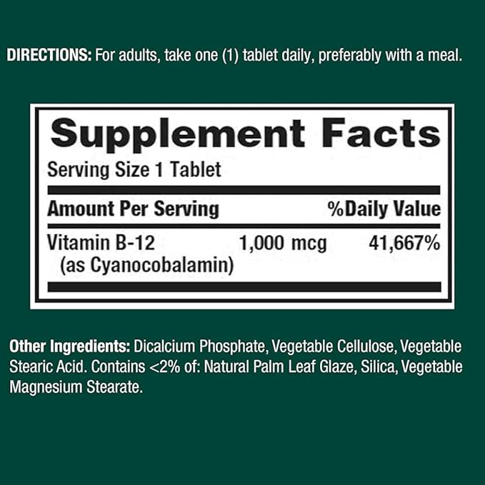 Nature's Bounty Natural Vitamin B12, 1000mcg, 100 Tablets (Pack of 2)