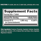 Nature's Bounty Natural Vitamin B12, 1000mcg, 100 Tablets (Pack of 2)