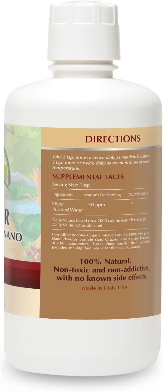 Organa Crystalline Nano Colloidal Silver - 30 PPM - 32 oz Bottle - Ultra Pure Bio Active Silver