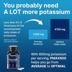 PMAX600 High Dose Pure Potassium Electrolyte Supplement 600mg Capsules 4-Type Potassium Blend-Citrate, Gluconate, Bicarbonate,Chloride. Supports Healthy Blood Pressure, Heart, Kidneys, Bones, Muscles