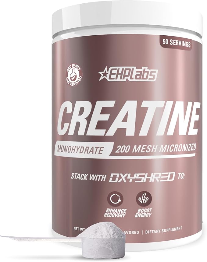 EHP Labs CREA-8 Creatine Monohydrate Powder - Unflavored Creatine Powder for Muscle Growth, Increased Strength, Enhanced Energy Output and Improved Performance - 50 Servings (250g)