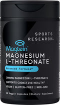 Sports Research® Magnesium L-Threonate Capsules 2000mg - High-Absorption Magtein® for Enhanced Brain Health, Memory, Focus & Restful Sleep Support - Vegan · Non-GMO · Gluten Free - 90 Count