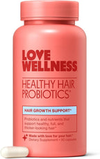 Love Wellness Healthy Hair Probiotics | Support Hair Growth with Biotin and Vitamin B12 & B6 | Supplement for Healthy Scalp & Thicker, Fuller Looking Hair | Safe & Effective | 30 Capsules