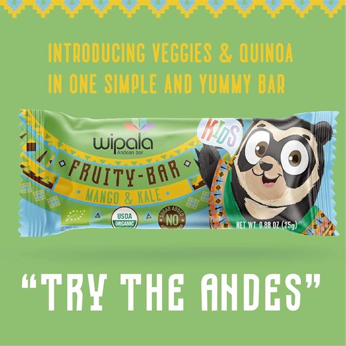 Wipala KIDS Organic Fruit Bars, Mango & Kale, Vegan, Non-GMO, Healthy Snack (12 Pack)