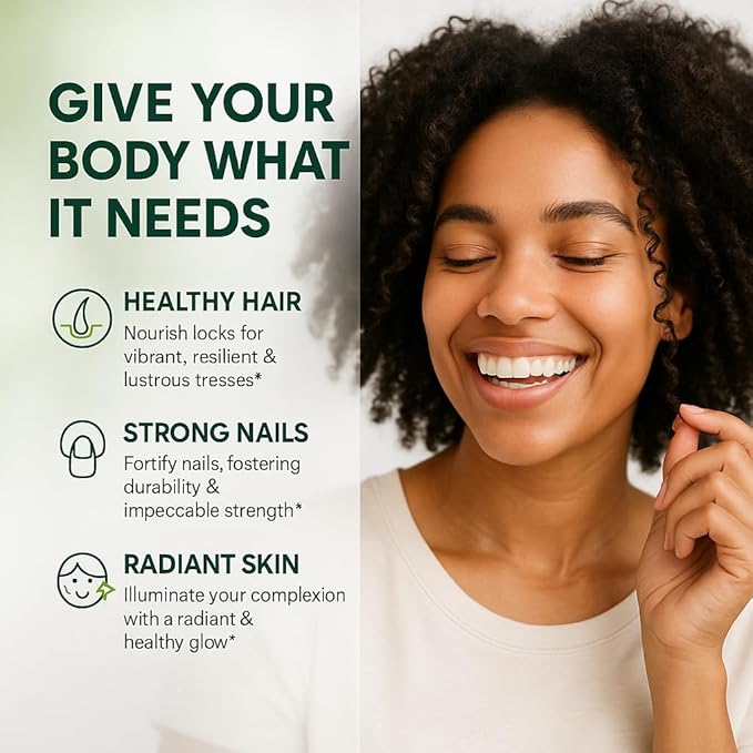 Biotin 10000mcg with Collagen Keratin Hyaluronic Acid - Hair Growth Vitamins for Women & Men - Hair Skin and Nails Vitamins with B Complex - 60 Capsules