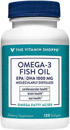The Vitamin Shoppe Omega 3 Fish Oil 1000MG EPA DHA - Heart Health, Brain Function & Joint Support, Molecularly Distilled (120 Softgels)
