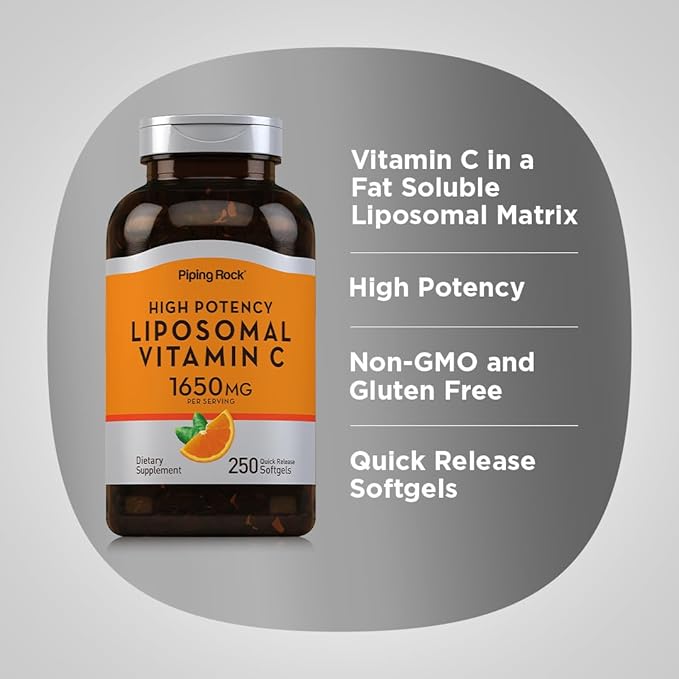 Piping Rock Liposomal Vitamin C | 1650mg | 250 Softgel Capsules | High Potency | Non-GMO, Gluten Free Supplement