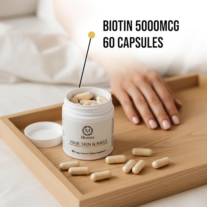 Marina - Ultra Advanced Beauty Supplement - Biotin 5000mcg & Collagen Supplement for Healthy Hair, Strong Nails & Youthful Skin Support, Made in USA - Women & Men | 60 Capsules