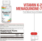 Solaray Triple Strength Vitamin K-2 as MK-7 150 mcg - Vitamin K2 MK7 Supplement for Bone Health Support, Pure Vit K2 as Menaquinone for Women and Men - 30 Vegan Capsules