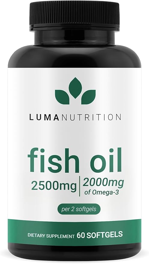 Luma Nutrition Omega 3 Fish Oil Supplement - Extra Strength 2500mg Per Serving - 2000mg EPA & DHA Per Serving - Brain and Heart Health - 60 Softgels, 30 Servings