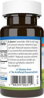Carlson - E-Gems, 100 IU (67 mg), Natural-Source Vitamin E, Heart Health & Optimal Wellness, Antioxidant, 100 Soft Gels