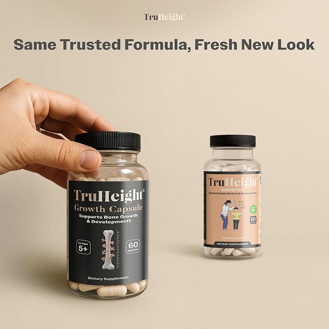 TruHeight Growth Capsules - Tall Nutrition for Natural Growth Supplement for Kids & Teens - Pediatric Vitamin D, K, Calcium & Ashwagandha - Kids Vitamins D3 K2 Pills, Taller Ages 5+ (Pack of 2)