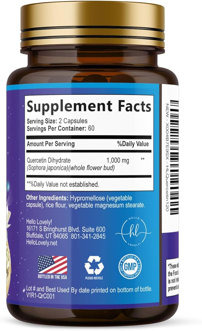 Quercetin Dihydrate 1000mg per Serving - Premium Plant-Based Bioflavonoids - Extra Strength Antioxidant Immune & Respiratory Health Support - High Absorption Quercetin Dihydrate - 120 Veggie Capsules