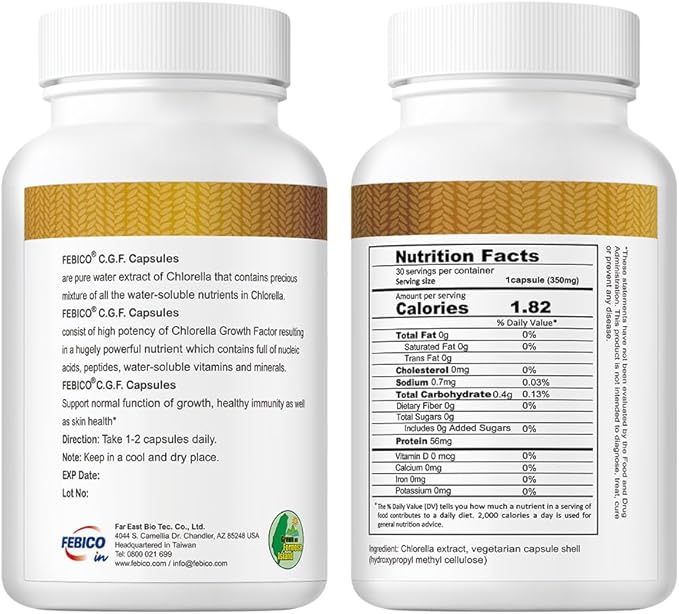 Chlorella Growth Factor CGF Capsules, 350mg, 30 Count, Non-GMO Vegan Supplement for Immunity & Cognitive Health Natural Spermidine Superfood
