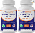 Vitamatic Alpha Lipoic Acid (ALA) 600mg Per Serving - 240 Vegetable Capsules - 120 Servings - Non-GMO & Gluten Free (Pack of 2)