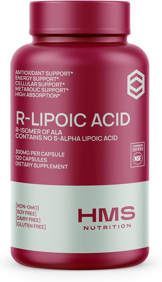 Stabilized R-Lipoic Acid 300mg per Serving — Pure R Alpha Lipoic Acid (R-ALA) High Potency Active R Isomer Antioxidant Nerve & Metabolism Support — NSF Certified Non-GMO Vegan 120Capsule